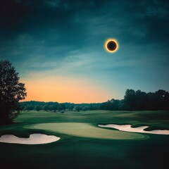 Eclipse Over Golf Course,Golf, Landscape