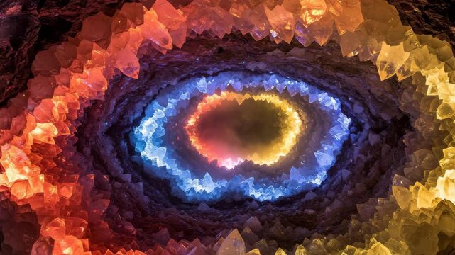 Colorful crystal formation in abstract circular pattern  