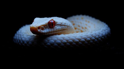 Fototapeta premium Albino snake coiled, close-up, dark background