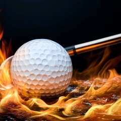 Golf Ball on Fire with Club, Intense Game , Sports