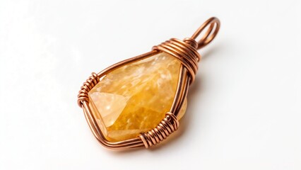 Wire-wrapped citrine gemstone pendant with copper detail  