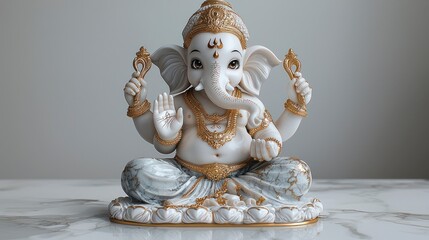 A serene ceramic sculpture of a seated deity with an elephant head