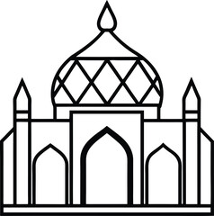 Seljuk Style Mosque with Geometric Patterns vector line art illustration
