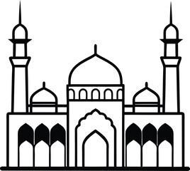 Stylized View of Badshahi Mosque in Pakistan vector line art illustration