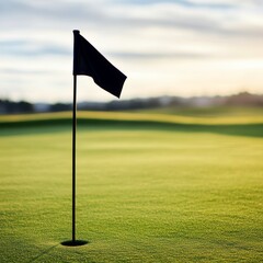 Golf Course Green with Flag at Sunset, hole, putting