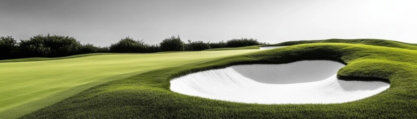 Golf Course Bunker Lush Green Fairway and Sand Trap, Sport ,Golfing