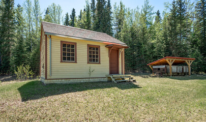 Abandoned wooden coal miner’s house in Nordegg, Alberta, Canada