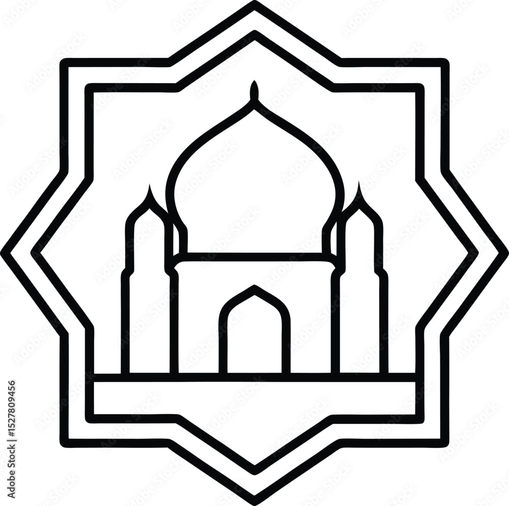 Fototapete mosque within quranic frame vector design vector line art illustration