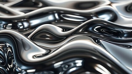 Metallic ripple waves in black and silver with soft highlights - .