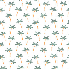 Seamless pattern with cartoon palm trees on white background, suitable for nursery, fabric, scrapbooking or any project