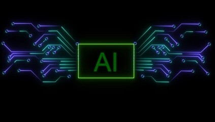 Futuristic ai microchip on illuminated circuit board with glowing red, orange pathways in digital environment, concept of artificial intelligence, data processing, tech industry innovation - Powered by Adobe