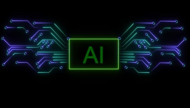 Futuristic ai microchip on illuminated circuit board with glowing red, orange pathways in digital environment, concept of artificial intelligence, data processing, tech industry innovation