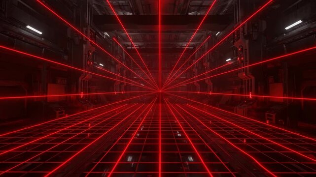 Red laser grid pattern in a futuristic technology environment  