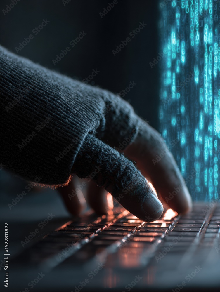 Poster cybercriminal capturing sensitive password files through a computer monitor at night, showcasing dig
