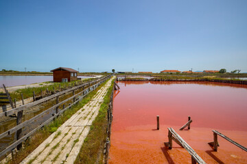 landscape from Lake Atanasovsko Salt located near Burgas in Bulgaria Famous for its pink color,...