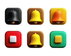 Icons of bells and squares isolated on transparent background