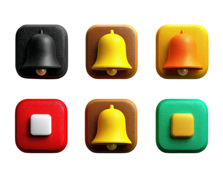 Icons of bells and squares isolated on transparent background