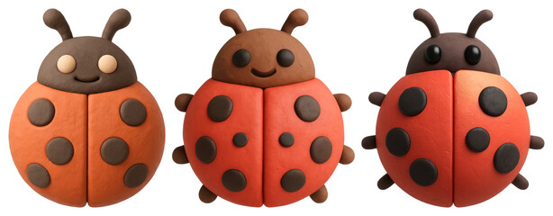 Obraz premium PNG Colorful clay ladybug figures, element set on transparent background