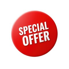 Red circle special offer button isolated on white background