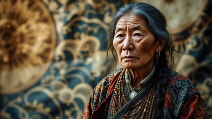 Obraz premium Close-Up Portrait of a Tai Lue Elder, Cloud-Patterned Loincloth