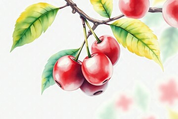 pastel Illustration of Cherry watercolor illustration