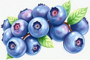 pastel Illustration of Fresh ripe wild blueberries . Watercolor hand drawn illustration, isolated on white background