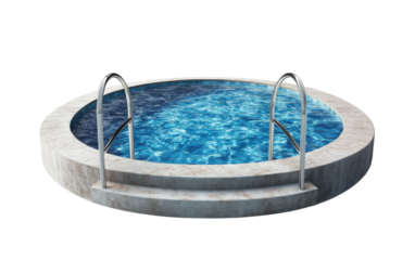 Pool with a blue water and two metal handrails