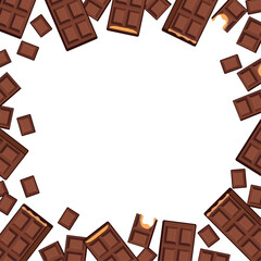 Vector Chocolate Tiles and Pieces on White Background with Central Space for Custom Design – Sweet Treats for Kids, Business Promotions, Seasonal Holidays, World Chocolate Day and Sale Campaigns