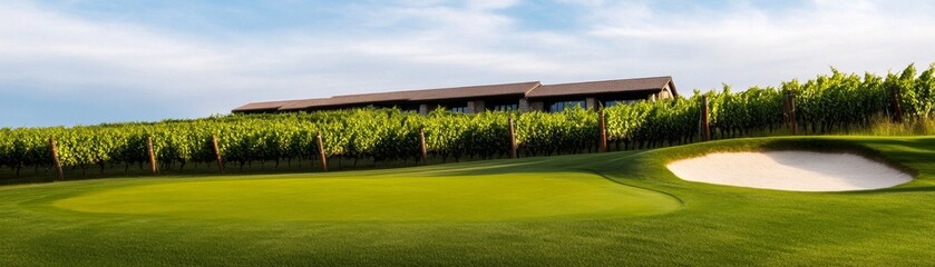 Vineyard Golf Course Green, Bunker and Villa, landscaping ,golfing