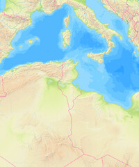 Map of Tunisia and surrounding countries without any labels