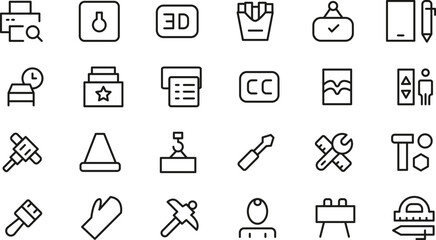 Comprehensive Collection of Line Icons Tools, Technology, and Design Elements - Perfect for Web and Print Projects