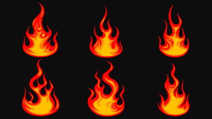 Flame Icons Set. Vector Fire Collection on Black Background