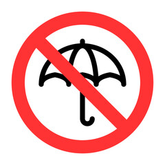Prohibitory sign. No Umbrella. Umbrella prohibited sign. Editable stroke. Vector