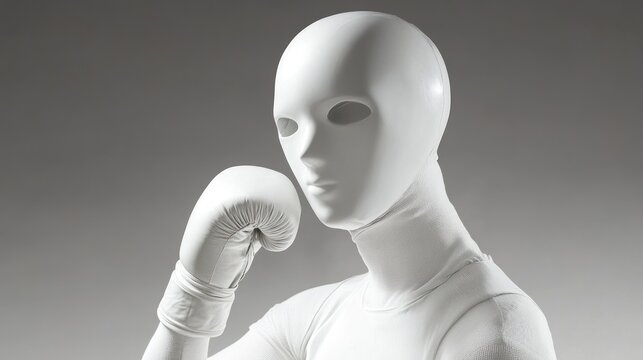 A sculpted, white figure in a boxing stance