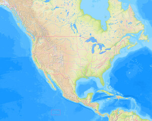 Map of the United States of America and surrounding countries without any labels