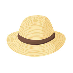 Straw hat. Flat vector clipart, illustration with isolated background.