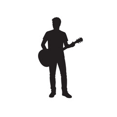 Silhouette of Man Standing While Playing Acoustic Guitar Music