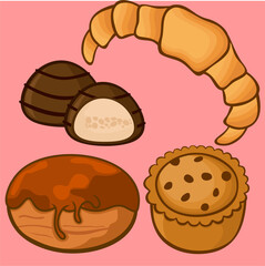 Vektor Stok Vector Bread Set Bread Cookies
