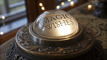 A close-up of a magic button that grants wishes. Illustration art background. Generative AI.