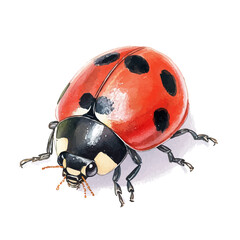 Ladybug, watercolor drawing vector, high quality, isolated on a white background.