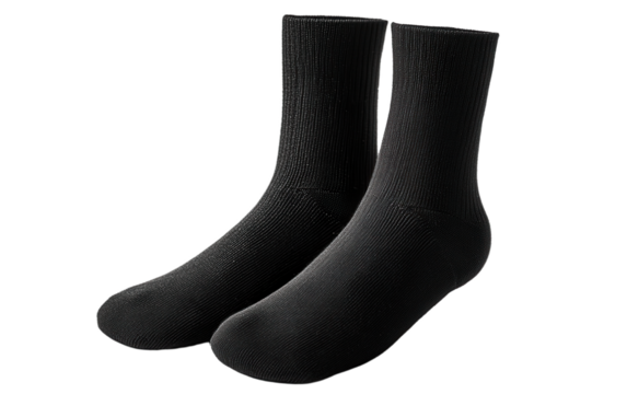 Two black socks with a shiny, glittery appearance