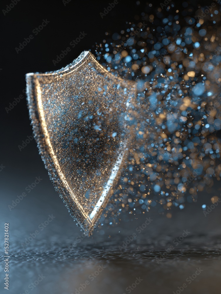 Poster Antivirus Shield Pulsating With Rainbow Particles to Deflect Phishing Threats in a Digital Environment