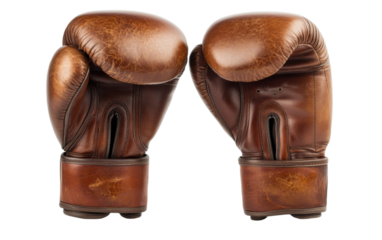 Two leather boxing gloves with a brown leather interior