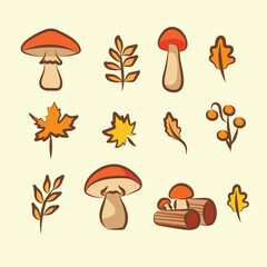 flat vector autumn mushroom and leaves design