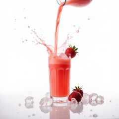 Strawberry milkshake and smoothie in glass 