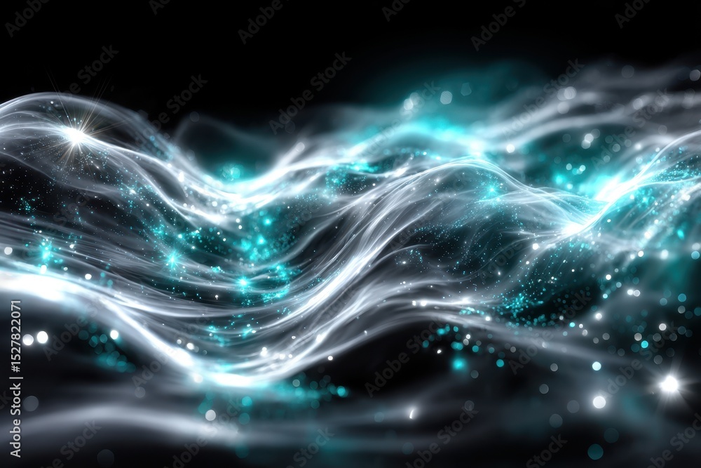Poster abstract digital waves with glowing particles create a mesmerizing visual experience