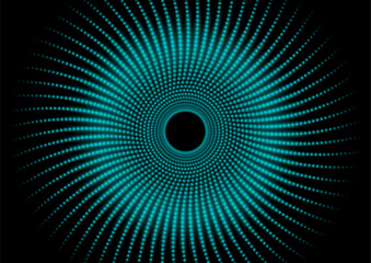 Blue neon spiral circular dotted lines abstract tech background. Geometric futuristic vector design