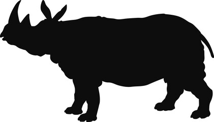 Rhino (rhinoceros) black silhouette - Realistic animal outline illustration isolated on transparent background