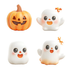 set of halloween pumpkins halloween pumpkin and ghost, isolated on transparent background png