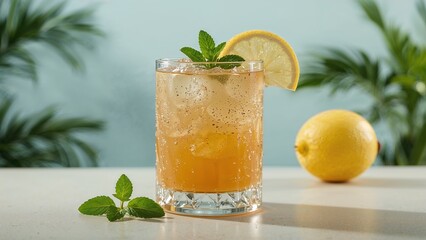 Fototapeta premium Refreshing iced drink with lemon and mint.